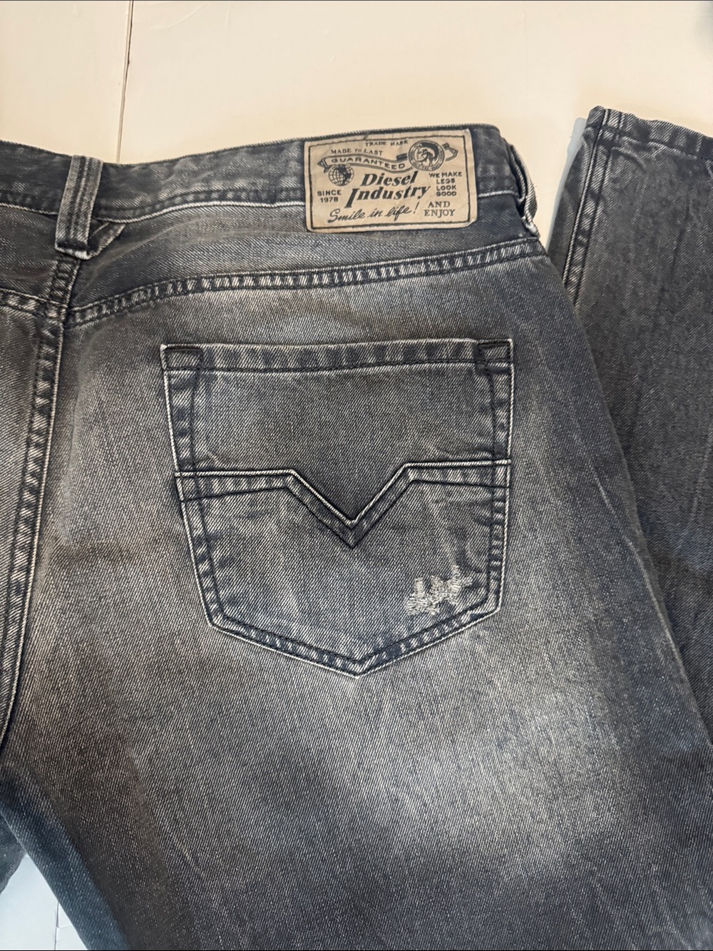 Diesel Men Slim Straight Washed Black Jeans - Picture 5 of 7